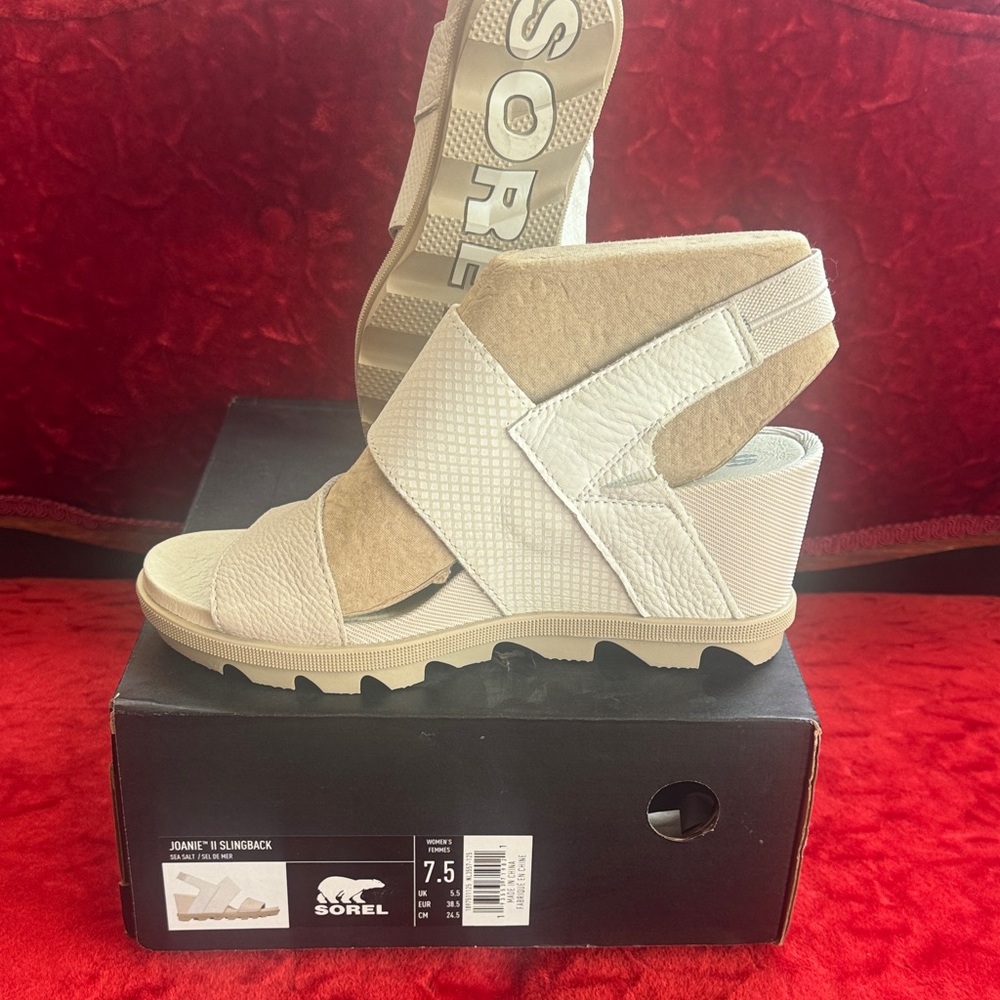 Sorel Women's Joanie II Slingback Wedges - Cream and Tan Brand new .